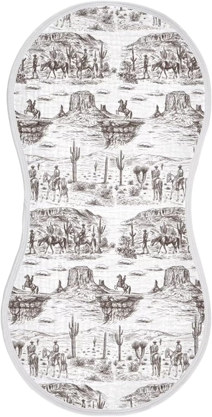 Cowboys Baby Muslin Burp Cloths Set of 1 Southwest Cowboy Muslin Washcloths Western Desert Milk Spit Up Rags Soft Newborn Towel Burp Cloth Bib for Unisex Boys and Girls, 22 x 11 Inch