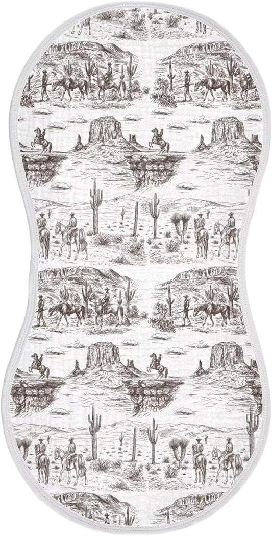Cowboys Baby Muslin Burp Cloths Set of 1 Southwest Cowboy Muslin Washcloths Western Desert Milk Spit Up Rags Soft Newborn Towel Burp Cloth Bib for Unisex Boys and Girls, 22 x 11 Inch