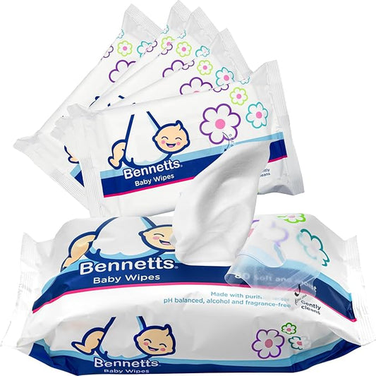 Bennetts Baby Wipes – 80 Wipes (6-Pack) – Purified Water Wipes for Newborns & Infants – Extra-Gentle Cleansing for Face, Hands & Nappy Area