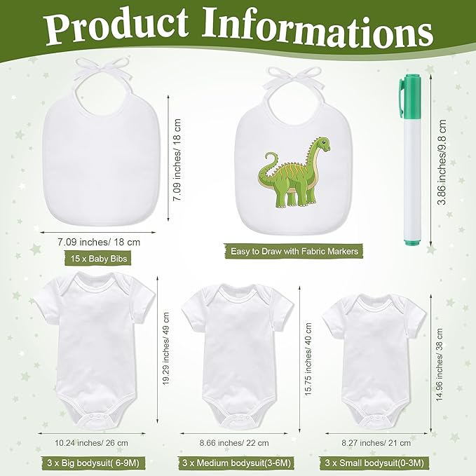 Roowest 35 Pcs Baby Shower Bibs Games Design Wooden Baby Shower Party Game Sign DIY Bodysuit Sign 15 White Blank Bibs 9 Bodysuit 10 Markers for Party Supplies(Jungle)