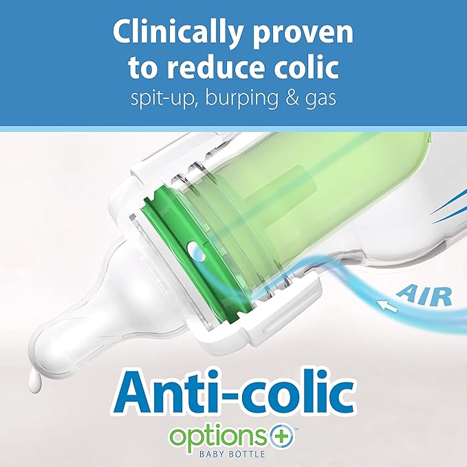 Dr. Brown's Natural Flow Anti-Colic Options+ Wide-Neck Glass Baby Bottles 9 oz/270 mL & Natural Flow Anti-Colic Options+ Narrow Glass Baby Bottle 8 oz/250 mL
