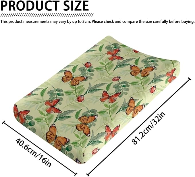 Butterfly Changing Pad Cover Waterproof Stretchy Diaper Changing Mat Cover Durable Lightweight Nursery Pad Change Cover Fit 32"x16" Contoured Pad