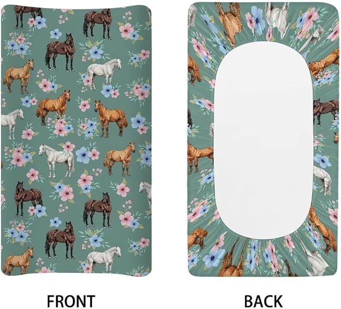 Flower Horse Changing Pad Cover for Baby Boy Girls Changing Table Covers 32''x16'' Diaper Table Change Mat Sheet Infant Newborn Changing Pad Covers
