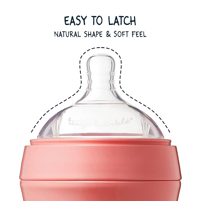 Tiny Twinkle Silicone Baby Bottle with Comfort Grip and Soft Flexible Nipple - Squeezably Soft Baby Bottles for Newborn and Up (Blossom, 6 Ounce - 2 Pack)