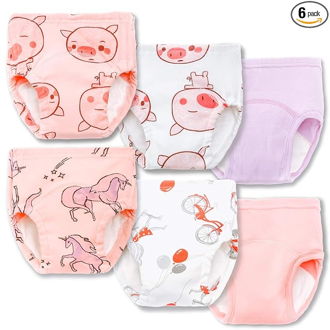 Joyo roy 6Pcs Potty Training Underwear Girls Panties Little Girls Underwear 100% Cotton Toddler Training Pants Diapers Great Aabsorption Toddler Girl Panties 1T Leakproof Pee Pants with Potty Chart