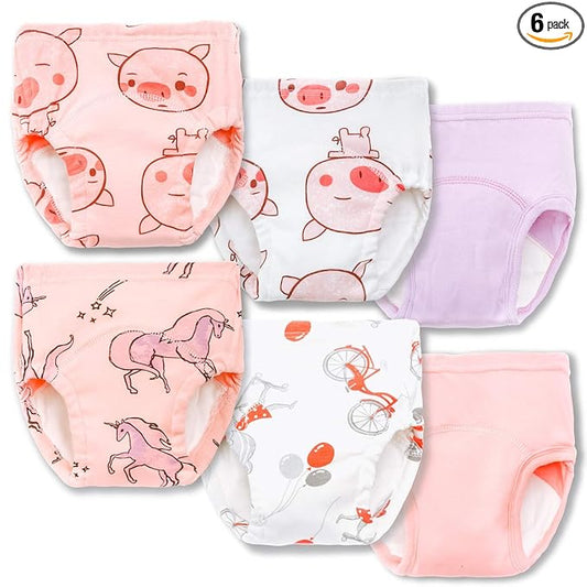 Joyo roy 6Pcs Toddler Potty Training Underwear Girls Soft Cotton Toilet Training Pants Absorbent Comfortable Padded Baby Toddler Underwear Girls 4T Leakproof Pee Pants for Girl with Potty Chart