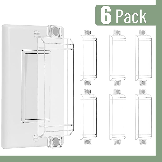 Bates- Magnetic Light Switch Guard, 6 Pack, Clear, Child Proof Light Switch Cover Child Proof