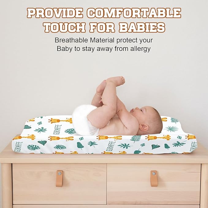 Personalized Baby Changing Pad Cover - 2 Piece Cute Giraffe Print Baby Pee Pad Cover for Diaper Changing Table with Name, Portable Custom Gifts for Infant Baby
