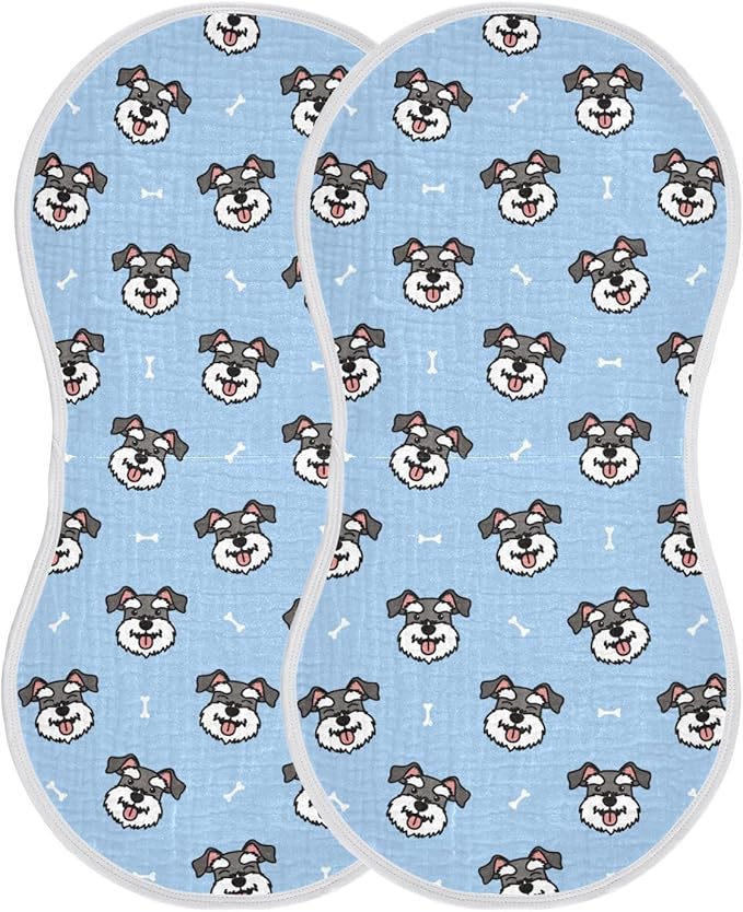 vvfelixl Baby Burp Cloths Miniature Schnauzer Dog Heads Baby Newborn Cotton Burping Cloths Set Baby Washcloths 4 Pack