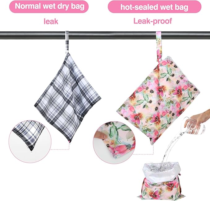 Mess-Proof Waterproof Wet Dry bag,2 Pack Reusable,Wet Bags for Swimsuits & Baby Clothes,Leakproof Wet bag for Travel & Diaper Changes for Baby-Floral