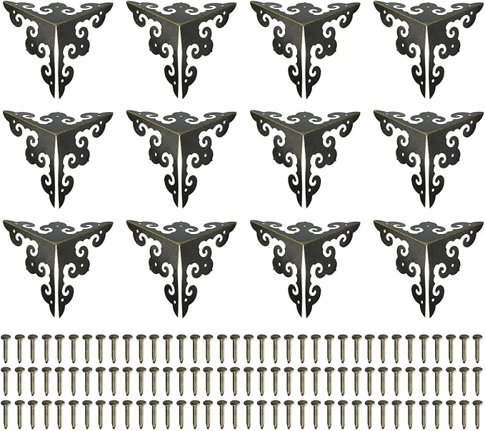 uxcell 20 Pcs Decorative Box Corner Cover, 49mm Metal Edge Guard, Furniture Corner Edges Protector with Screws, Bronze