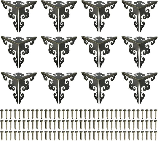 uxcell 20 Pcs Decorative Box Corner Cover, 49mm Metal Edge Guard, Furniture Corner Edges Protector with Screws, Bronze