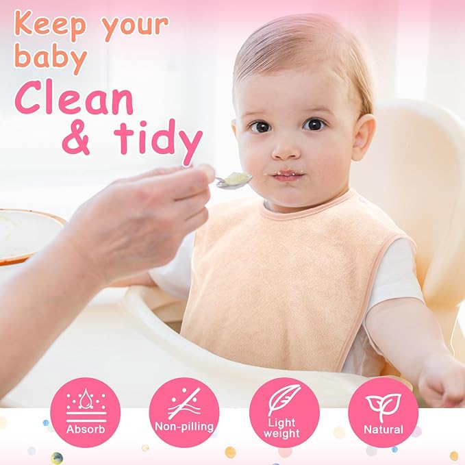 Hercicy Full Coverage Pullover Toddler Baby Bibs Terry Cloth Bibs with Snap Button for 0-4 Years Unisex Feeding Drooling