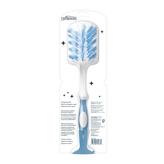 Dr. Brown's Deluxe Bottle Brush for Cleaning Baby Bottles, Nipples, and Sippy Cups with Suction Cup Stand and Vent Brush, BPA-Free, Blue, 1-Pack (Packaging and Color May Vary)
