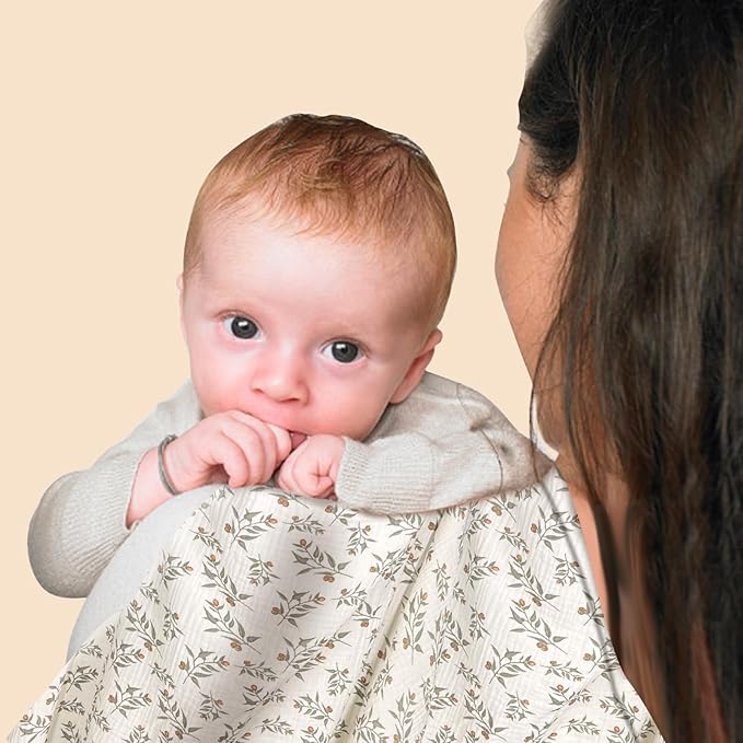 Nursing Cover for Mom Breastfeeding, Baby Privacy Nursing Covers Up Breathable Cotton with Ajustable Hoop for Mother (White)