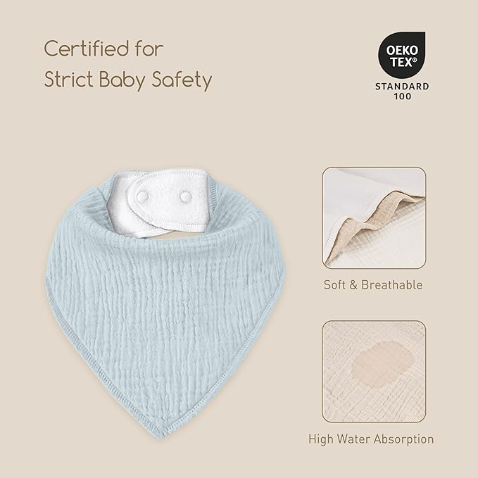 Muslin Baby Bibs 8 Pack, Baby Bandana Drool Bib for Drooling and Teething, 100% Cotton Soft Absorbent for Girls Boys Fresh Hues
