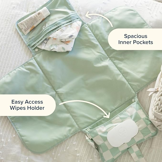 Tiny Twinkle Portable Diaper Changing Pad | Waterproof, Wipeable & Compact Baby Changing Pad for Travel | Smart Wipes Pocket & Organized Storage| Newborn Shower Gift (Cotton Candy)