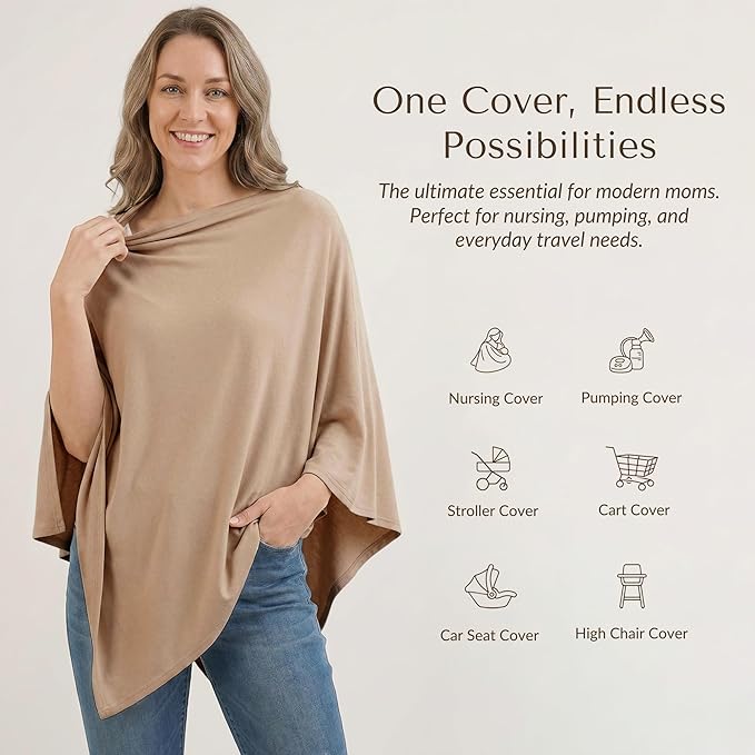 Konssy Nursing Cover for Breastfeeding, 360 Full Privacy Breathable Breastfeeding Cover, Multi-use Carseat Canopy(Clay)