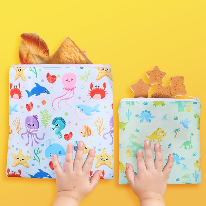 Paterr 4 Pcs Sandwich Bag Reusable Zipper Snack Bags Food Safe Washable Lunch Bags for Kids Students Adults Food(Starfish)