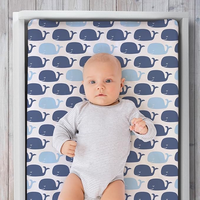 The Peanutshell Baby Girl or Boy Changing Pad Covers Set of 3 - Ultra Soft Baby Changing Pad Cover - Fits Standard Changing Table Pads, Durable, Machine Washable Sheets - Nautical Whale