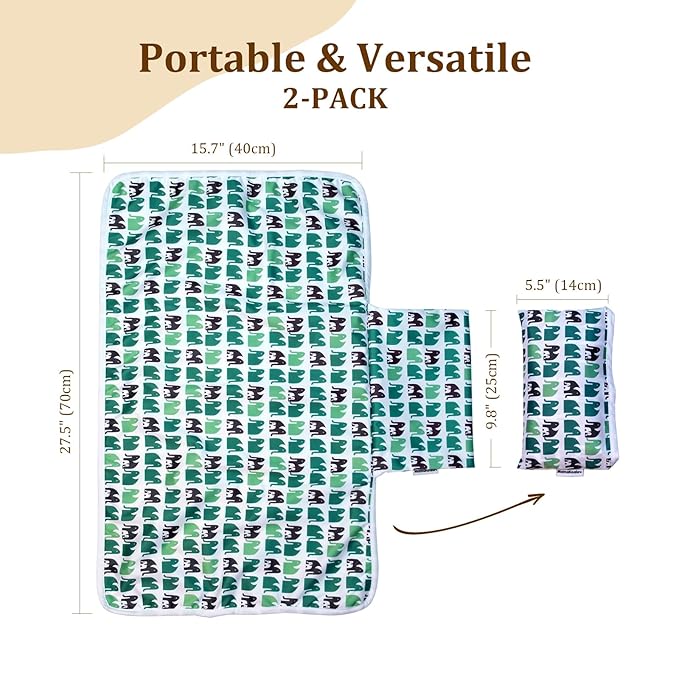 Mama Koala Waterproof Cloth Diaper Changing Pad - Waterproof Reusable Absorbent Mat for Cloth Diapers, Baby Crib, Travel, Daycare, 2 Pack 27.5 * 15.7 Inches