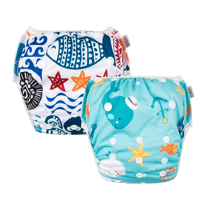ALVABABY Swim Diapers Large Size 2pcs Pack Reuseable &Adjustable Baby BoyZDYK05-06