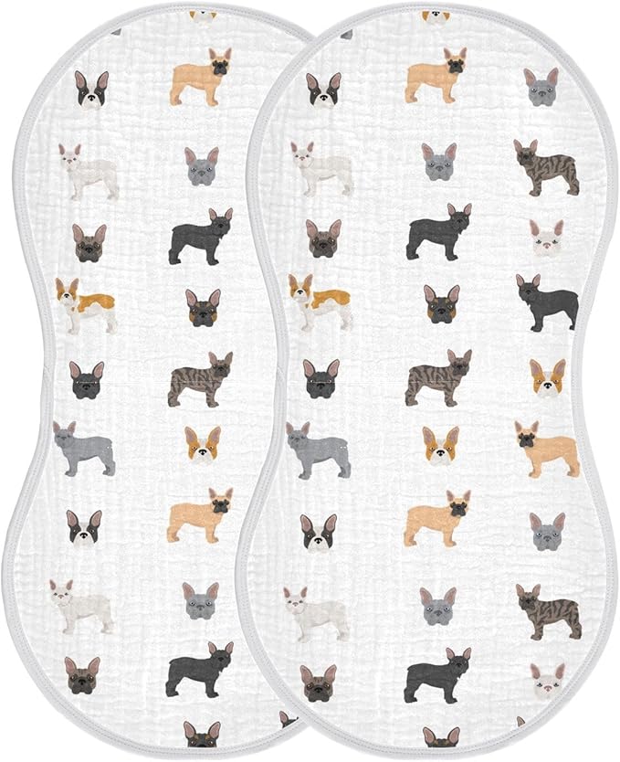 vvfelixl Muslin Burp Cloths Different French Bulldog Baby Washcloths for Baby Girl Boys 2 Pack