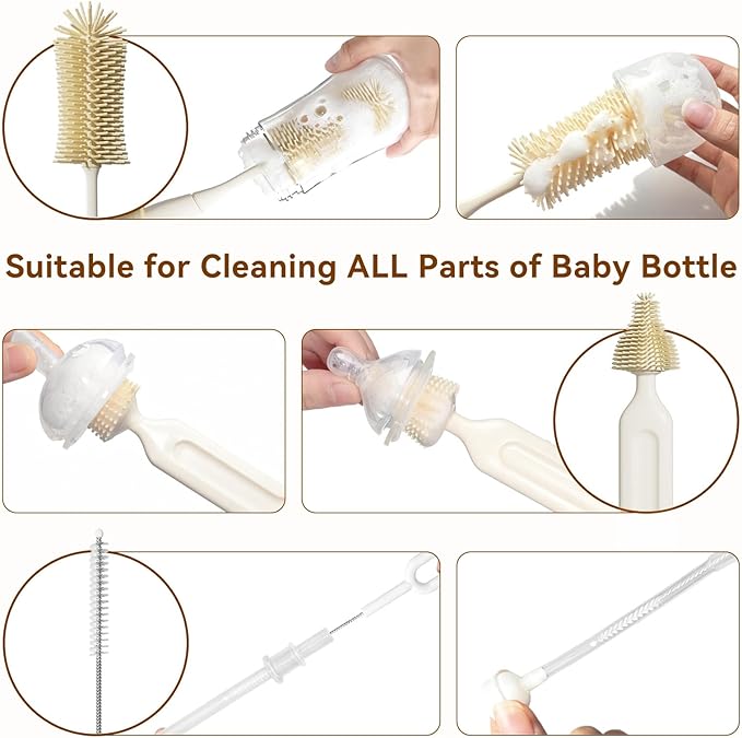 Baby Bottle Brush Set, Innovative Efficient Press-to-Spin Brush Cleaner - Includes Silicone Bottle Brush, Nipple Brush, Straw Cleaner - Spinning Generates Rich Foam for Deep Cleaning, Red