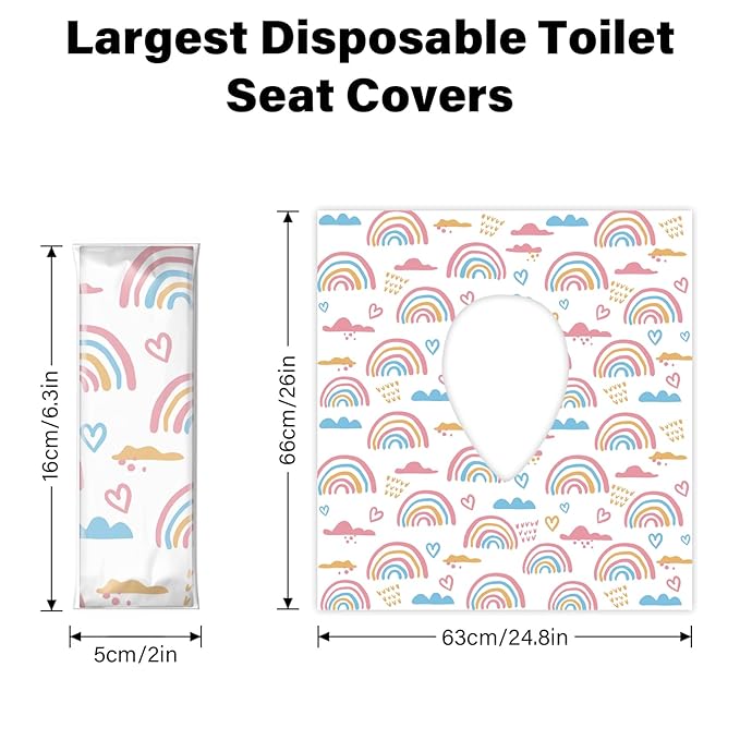 20 Pack Toilet Seat Covers Disposable for Kids Toddlers & Adults, Extra Large Waterproof Toilet Cover Individually Wrapped Travel Essential Portable Potty Training in Public Restrooms, Trip - Rainbow