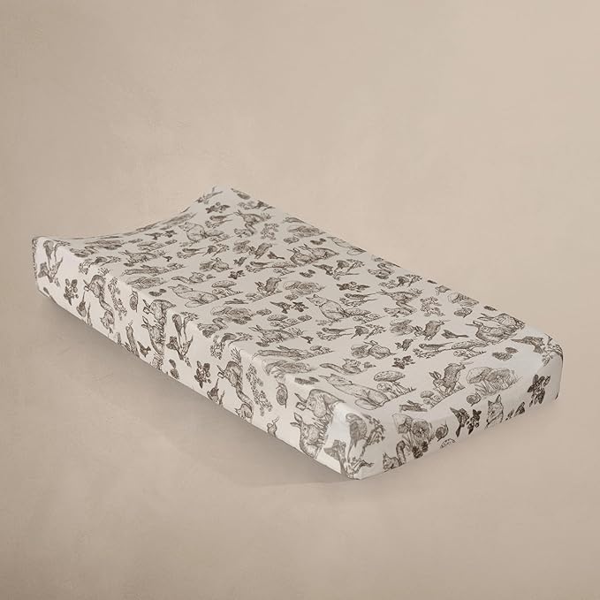 Oilo Changing Pad Cover, Breathable Organic Cotton Fitted Jersey, 300 Thread Count, Machine Wash, Fits Standard Changing Pads (32" x 16"), Heirloom Organic Collection, Woodland Animals