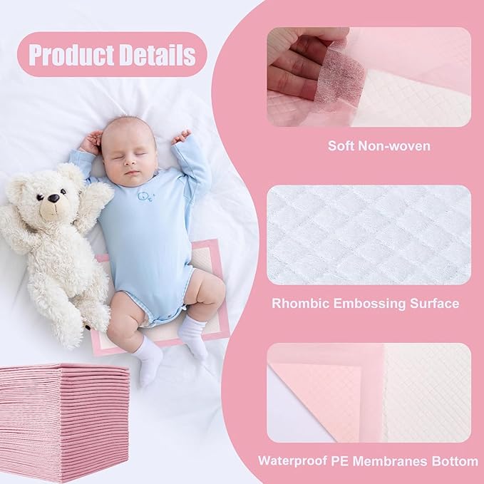 100Pack Disposable Changing Pads,Baby Disposable Underpads 17 X 13 in,Waterproof Diaper Changing Pad,Ultra Absorbent Disposable Pads,Leak-Proof Breathable Underpads Bed Table Protector Mat
