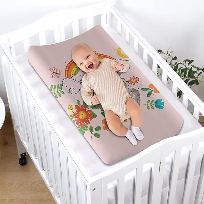 Owl Rainbow Baby Changing Pad Cover Lightweight Soft Diaper Changing Cover Stretchy Breathable Waterproof Nursery Pad Change Cover