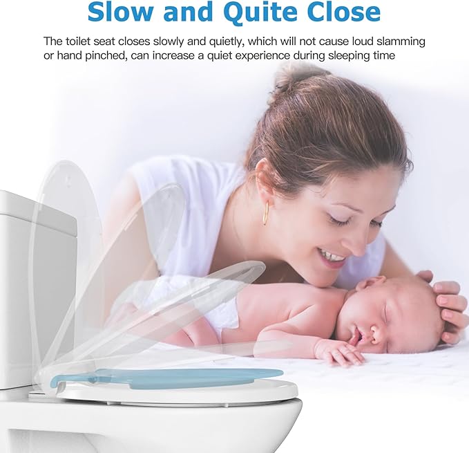 GAOMON Toilet Seat, Round Toilet Seat with Toddler Seat Built in, Potty Training Toilet Seat Round Fits Both Adult and Child, with Slow Close and Magnets- white and blue