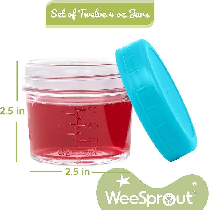 WeeSprout Baby Meal Prep Bundle - Glass Baby Food Storage Jars Containers with Plastic Lids & Silicone Freezer Tray - Microwave, Freezer & Dishwasher Safe - for Baby Food & Breast Milk