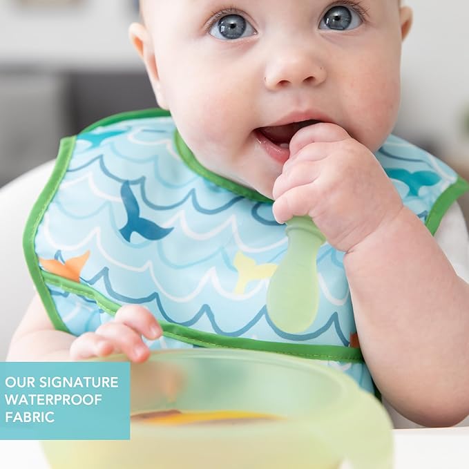 Bumkins Bibs, for Baby Girl or Boy, Infant 3-9 Months, Essential Must Have for Eating, Feeding, Baby Led Weaning Supplies, Mess Saving Waterproof Soft Fabric, Starter Bib 2-pk Blue Ocean Life