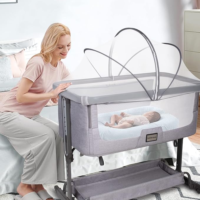 Beberoad Love Bassinet Mosquito Net Cover, Breathable Mesh Canopy with 2-Way Zipper for Bedside Sleepers (White)