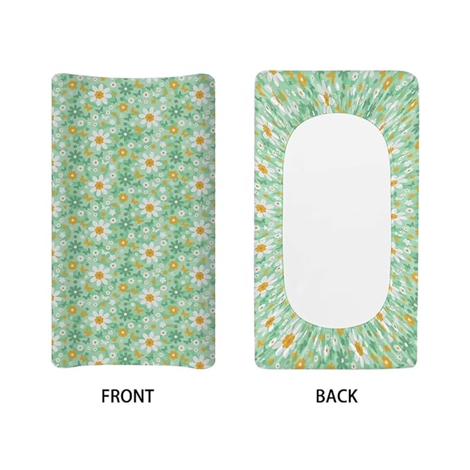 Butterfly Daisy Baby Diaper Changing Table Sheets Jersey Knit Breathable Changing Table Pad Cover for Infants Toddles 16 * 32 Inches