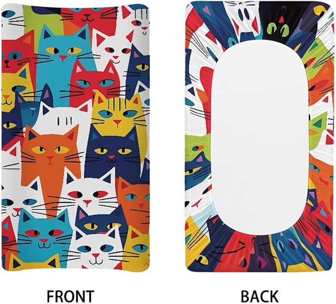 Colorful Cats Baby Changing Pad Cover Stain Resistant Breathable Table Sheets Durable Waterproof Changing Table Cover Infant/Toddler