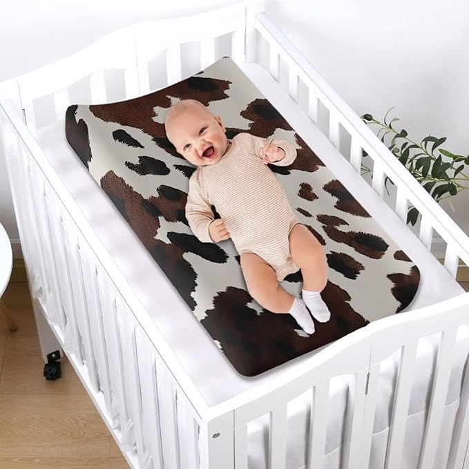 Cow Changing Table Cover Soft Stretchy Nursery Pad Change Cover Comfy Cozy Table Sheets for Boys Girls Lightweight Waterproof Sheet Crib Mat