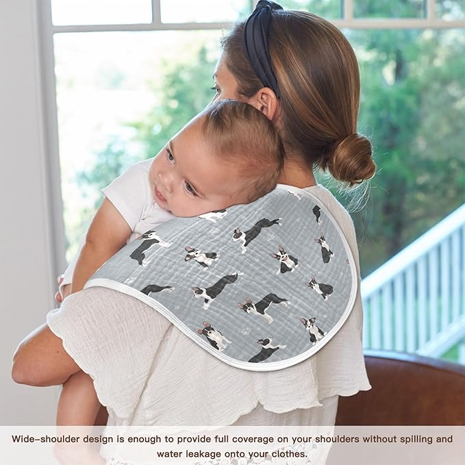Muslin Burp Cloths for Baby Boys and Girls - 1-Pack Ultra Absorbent Boston Terrier Dog Muslin Washcloths, Newborn Towel, Milk Spit Up Rags, Burp Cloth Bib for Unisex, 22 x 11 Inch