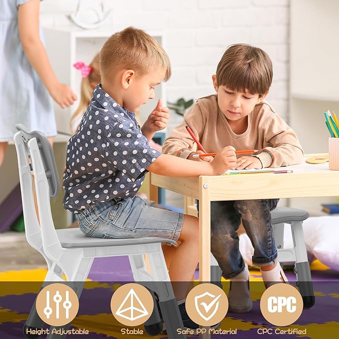 2-Pack Height-Adjustable Kids Plastic Chairs – Ergonomic Backrest, Non-Slip Feet,Durable, 82Kg Weight Capacity – for Home, Kindergarten, Classroom & Activities