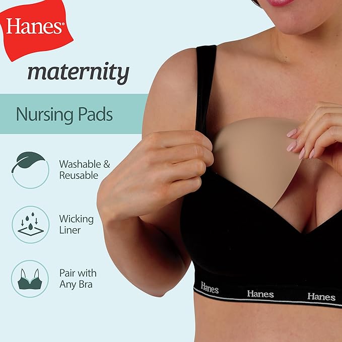 Hanes Women's Maternity Reusable Nursing Pads, 4-Pack, Light Leak Protection, Moisture-Wicking, One Size Fits All,