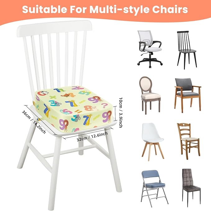 Toddler Booster Seat for Dining Table Kitchen Chair, Kids Booster Seat with Non-Slip Bottom and Adjustable Straps, 4" Detachable Washable Portable Travel Increasing Cushion (Animal Alphabet)