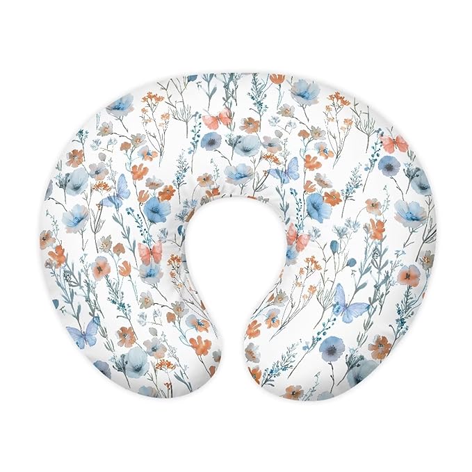 Blue Butterfly and Colorful Flower Nursing Pillow Cover Ultra Soft Comfortable Newborn Nursing Pillow Case Breathable and Skin Friendly