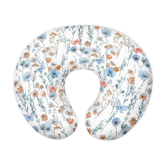 Blue Butterfly and Colorful Flower Nursing Pillow Cover Ultra Soft Comfortable Newborn Nursing Pillow Case Breathable and Skin Friendly