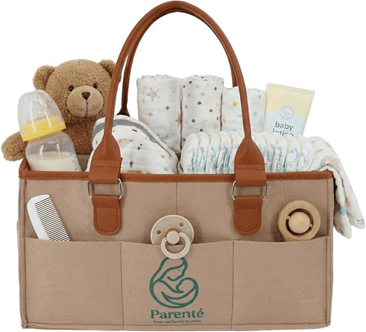 Diaper Caddy Organizer for Baby Essentials, Portable Nursery Storage Bin with Handles, Large Capacity for Diapers, Wipes, Toys, Changing Table or Car, Felt Diaper Organizer