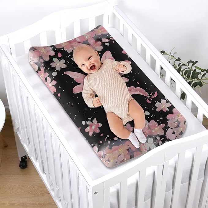Changing Pad Covers for Boys Girls, Pink Floral Axolotl Diaper Changing Table Pad Cover Soft Breathable Changing Mat Cover for 32''x16" Cute Birthday Gifts for Baby