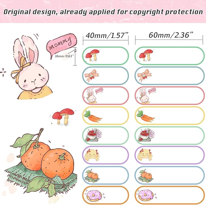 80pcs Waterproof Name Labels for Baby Bottles Daycare Containers, Self-Laminating Write-on All-Purpose Labels Personalizable, Dishwasher, Freezer & Microwave Safe, Original Design Bunny Name Labels