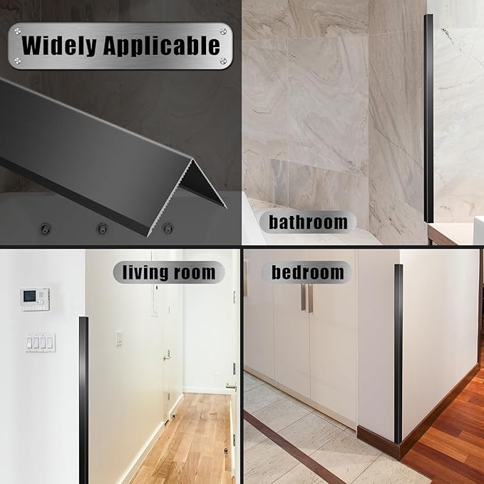Aluminum Alloy Black Corner Guards 6PCS Thickness Wall Corner Protectors for Walls Right Angle Corner Protectors Guards L Shaped Metal Protectors 90° Angle, Corner Guards 19Ga (1.2x1.2X48.0 Inch)