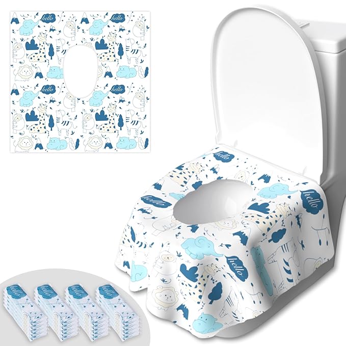 20 Pack Disposable Toilet Seat Covers - Extra Large, Individually Wrapped for Travel - Toddler Potty Training Seat Covers, Kids Travel Essentials for Airplane, Trip, Public Toilet (Animal-B)